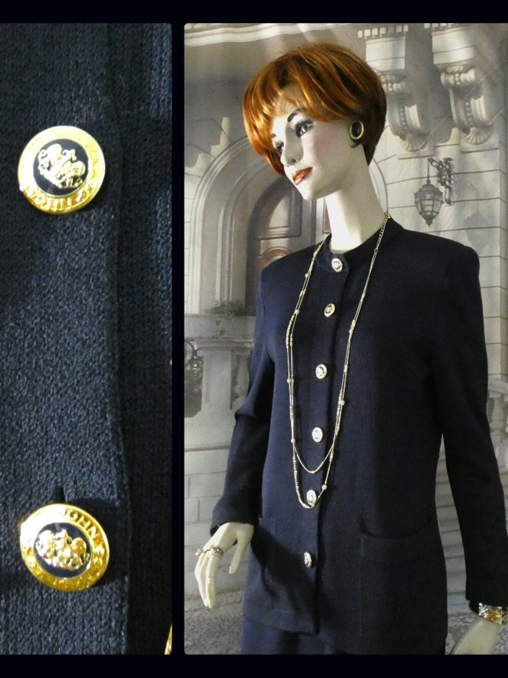 St. John Suit Dark Blue Sz 8 Classic Gold Buttons Ctr Front & Sleeves Beautiful!